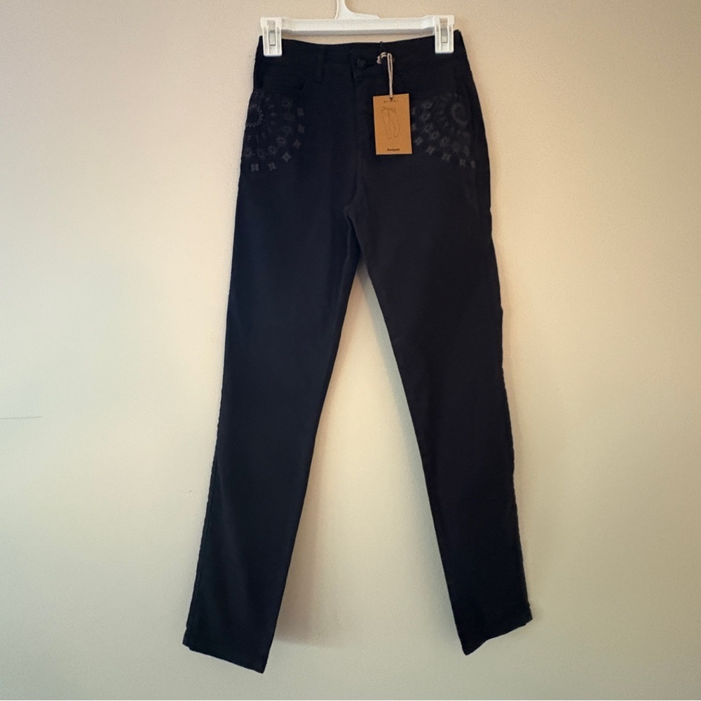 NWT Desigual Black Embroidered Skinny Pants EU 34 US 2